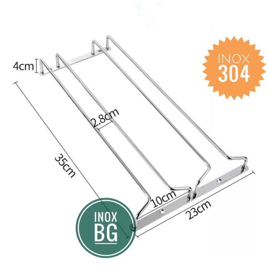 Treo ly, Gài ly 1/2/3 hàng inox304 cho tủ sâu 35cm
