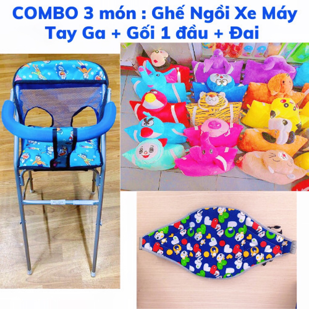 Combo ghế ngồi xe tay ga + gối 1 đầu + đai cho bé