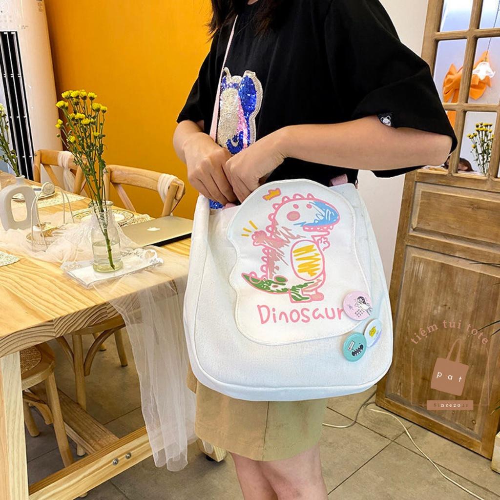 Túi đeo chéo size to vải canvas in Dinosaur TP23 | tiemtuitotebypat