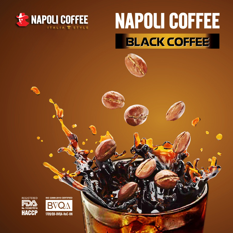 Cà phê đen không đường Napoli Coffee 15gói x 2g - Cafe Arabica rang xay hoà tan hạt SẠCH chua thanh hậu ngọt