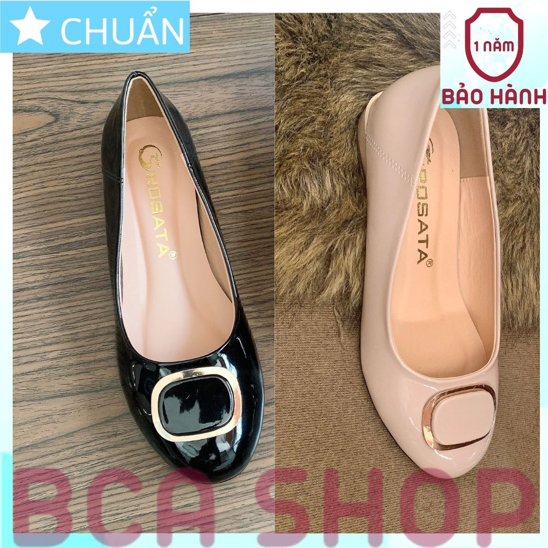 Giày công sở nữ 2p RO523 ROSATA tại BCASHOP mũi tròn có đính nơ vuông viền kim loại vàng sang trọng và thời trang -  đen