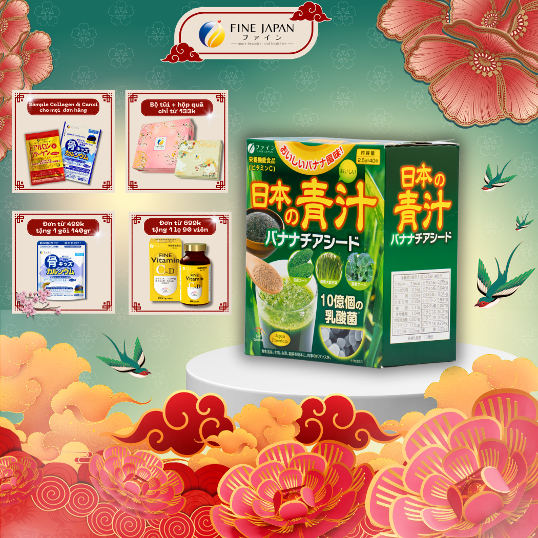 Bột rau xanh Nhật Bản Hạt Chia & Chuối Fine Japan Japanes Green Banana Chia Seeds 40 Thanh