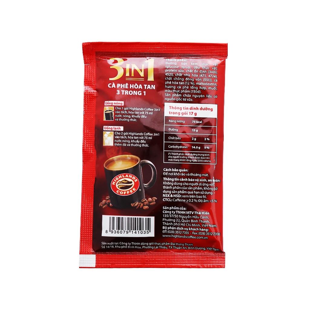 Thùng 10 túi Cà phê hòa tan 3in1 Highlands Coffee 50 gói - 17g