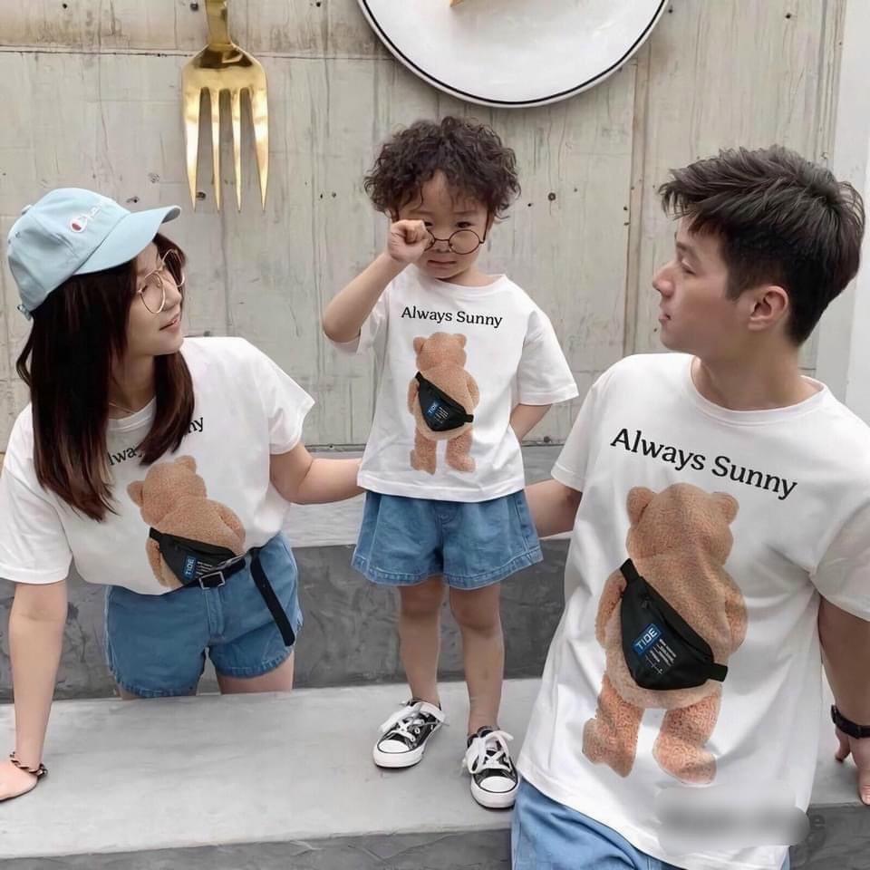 Áo Thun Gia Đình Gấu Nâu In Túi 3D Siêu HOT