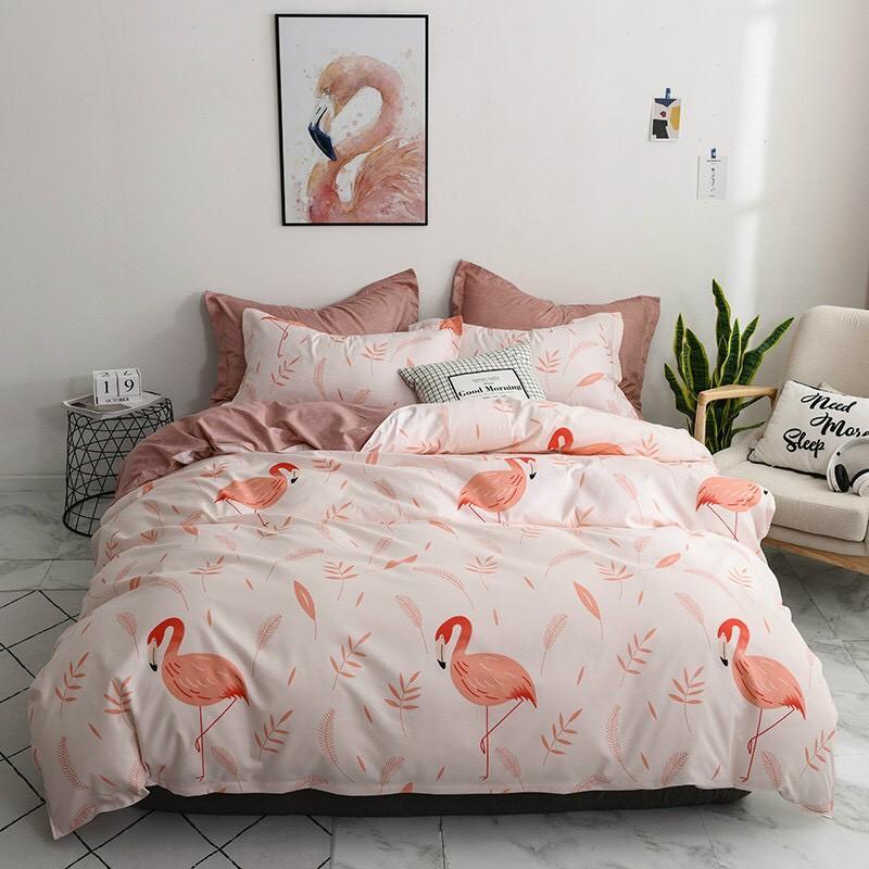Bộ chăn ga Cotton Poly Họa tiết Hạc Cam - Hàng Nhập Khẩu