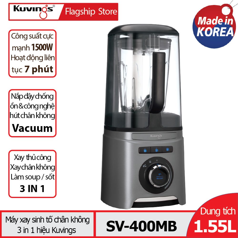 [MUA 1 TẶNG 1] Máy xay sinh tố chân không Kuvings SV-400MB (1.55L) Màu Bạc - TẶNG 1 LÒ NƯỚNG THỦY TINH TIGER AX-777MV - Hàng chính hãng