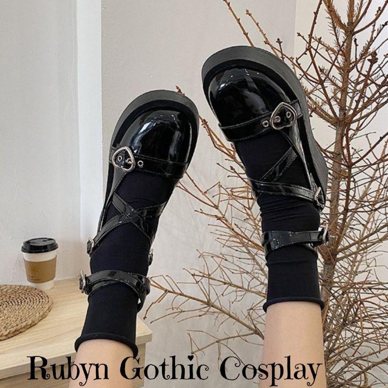 Giày Búp Bê Lolita Retro Móc Trái Tim Độc Lạ Đế Cao 5cm ( Size 35 - 39 )