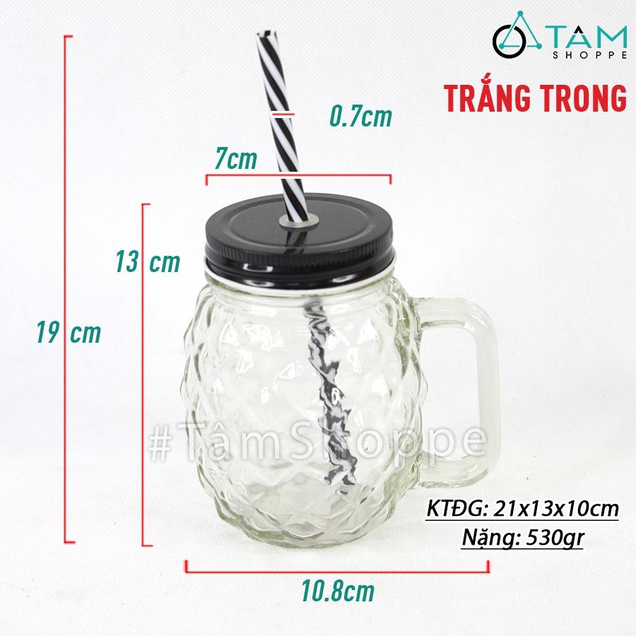 Ly thủy tinh trái thơm có quai trong suốt nhiều màu LATT-04
