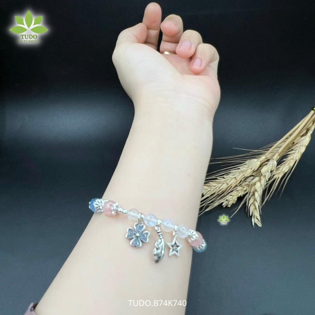 Vòng Tay Nữ Đẹp - Vòng Phong Thủy Đa Mệnh TUDO VCBTAH VCBMOON AG925 B74K740 Charm Sao, Lông Công, Cỏ 4 Lá,- May Mắn