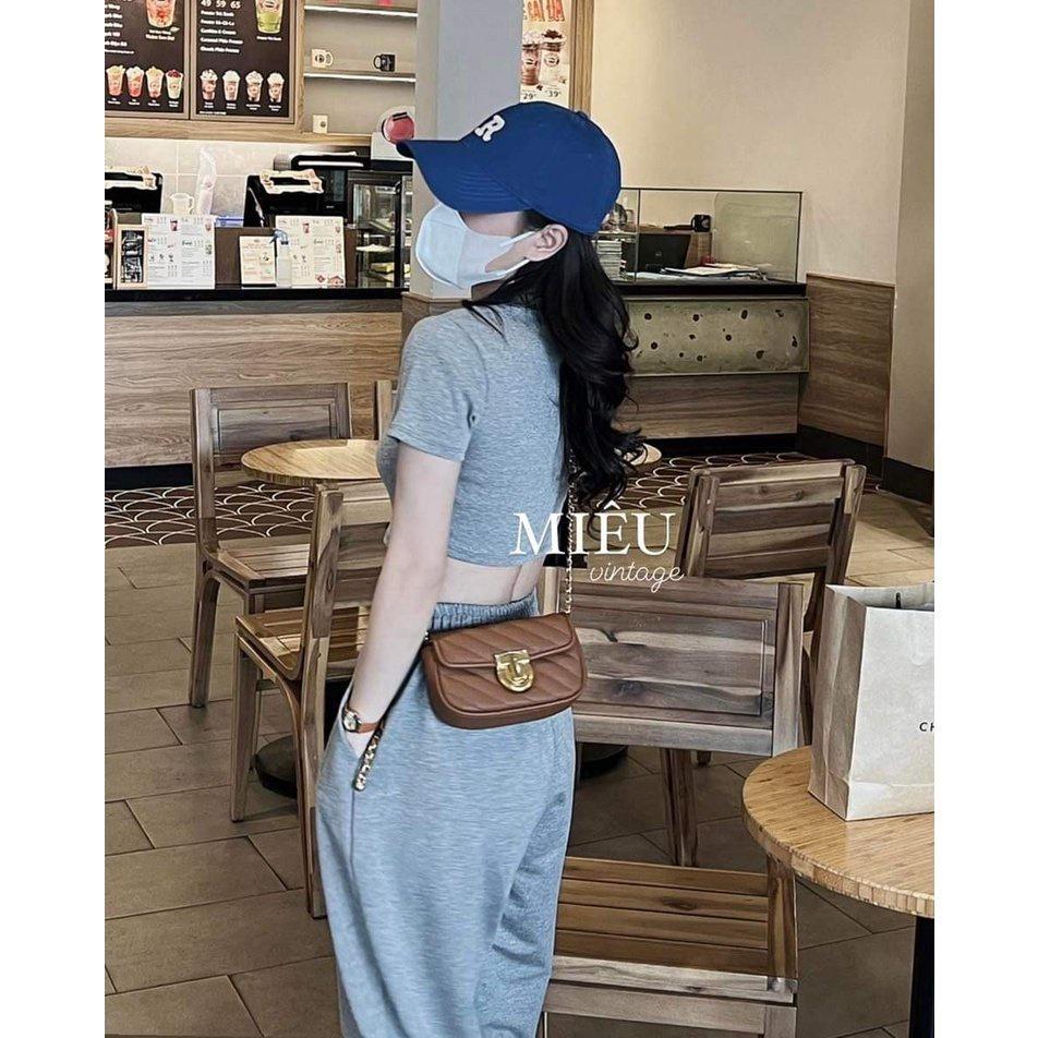 Set Bộ Áo Croptop Quần Jogger Nữ Thể Thao Set Áo Cộc Tay Quần Thun Ống Rộng 2 Màu Siêu Xinh