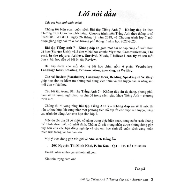 SÁCH - Bài tập tiếng anh 7 - không đáp án -MK