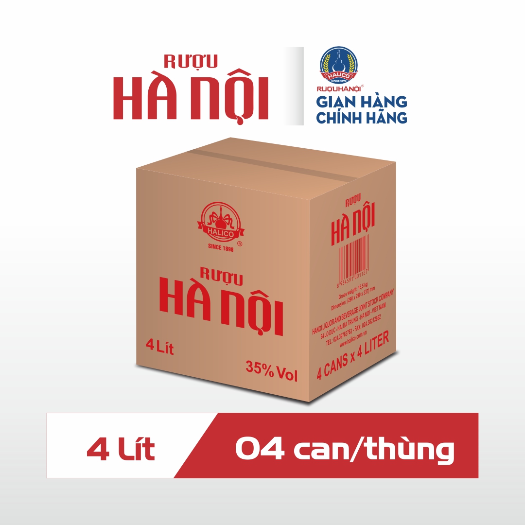 Rượu Hà Nội HALICO nồng độ 35% can PE 4l không kèm hộp