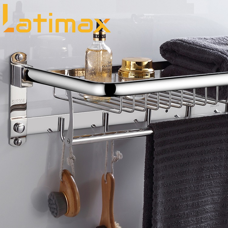 Giá treo khăn tắm Inox 304 Latimax VKT3 cao cấp - Máng treo khăn kèm móc quần áo đa năng