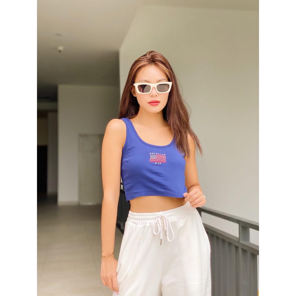 ÁO CROPTOP  - ÁO BA LỖ CỜ - XANH DƯƠNG