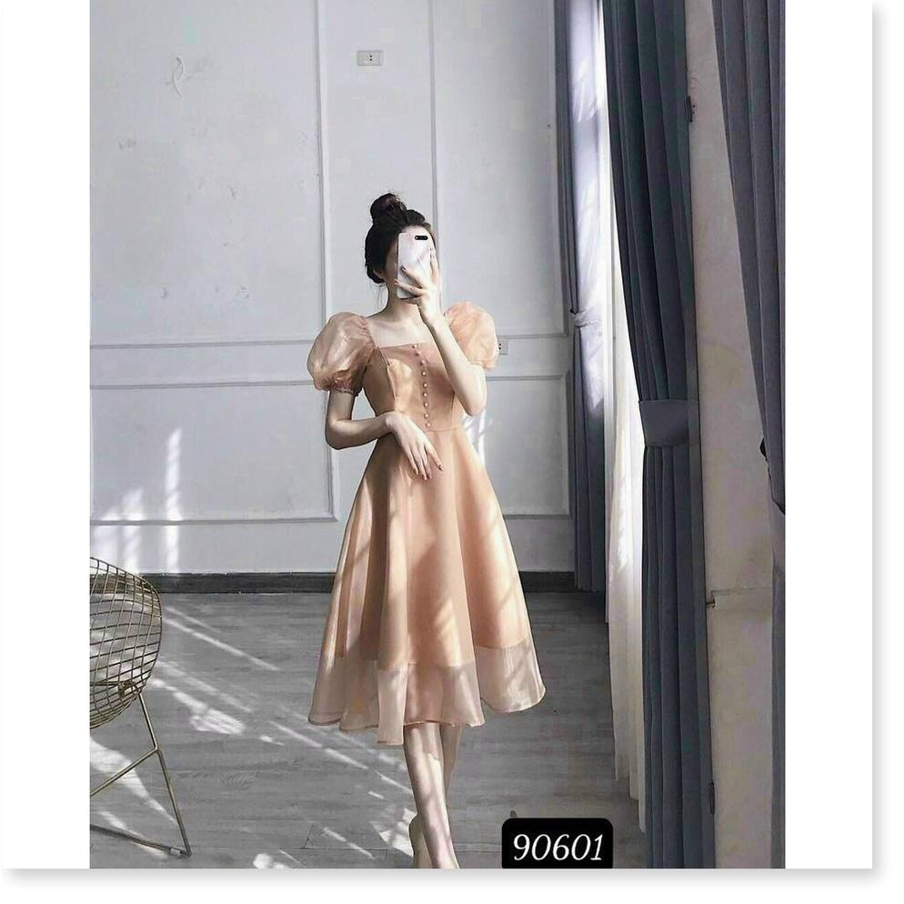 Đầm phối voan kiếng có nút siêu đẹp , tôn dáng cho các nàng KME FASHION