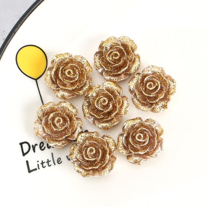 Charm hoa hồng epoxy vẩy vàng cho các bạn trang trí vỏ ốp điện thoại, làm Jibbitz, kẹp tóc, DIY
