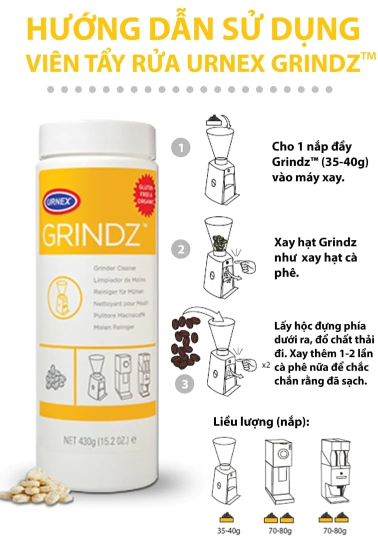 Viên vệ sinh máy xay cà phê Urnex Grindz - Hàng nhập khẩu