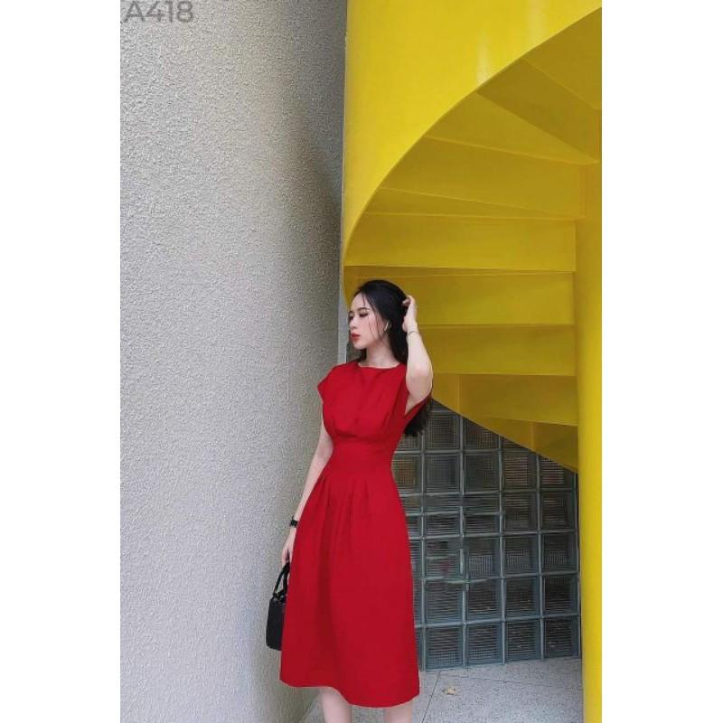 Đầm váy nữ midi xòe xếp li eo TKN