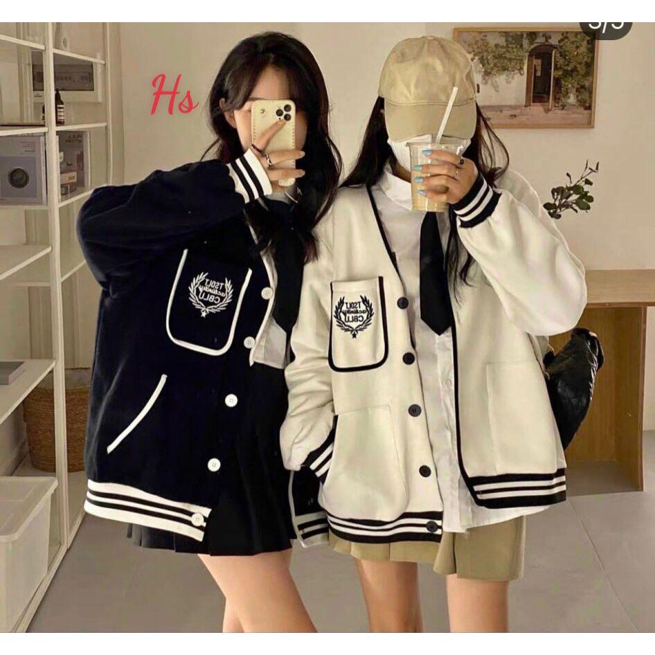 Áo Cardigan Nữ Chạy Viền CBLU, Áo Khoác Nỉ Nữ Cúc Cài Phối Màu In Hình 2 Màu G052