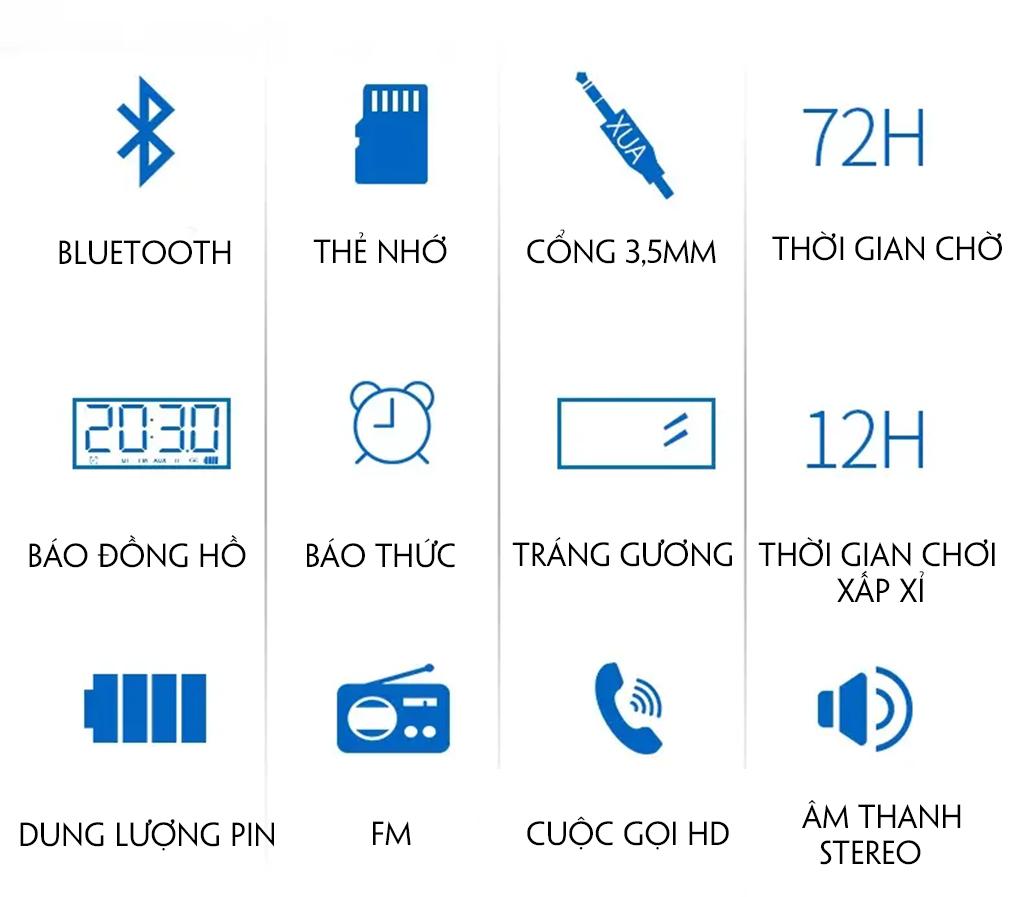 Loa Bluetooth Kiêm Gương Đồng Hồ Báo Thức VINETTEAM Loa Di Động Không Dây Máy Tính Điện Thoại Hộ Gia Đình Bass Mini Khối Lượng Cao - Hàng Nhập Khẩu