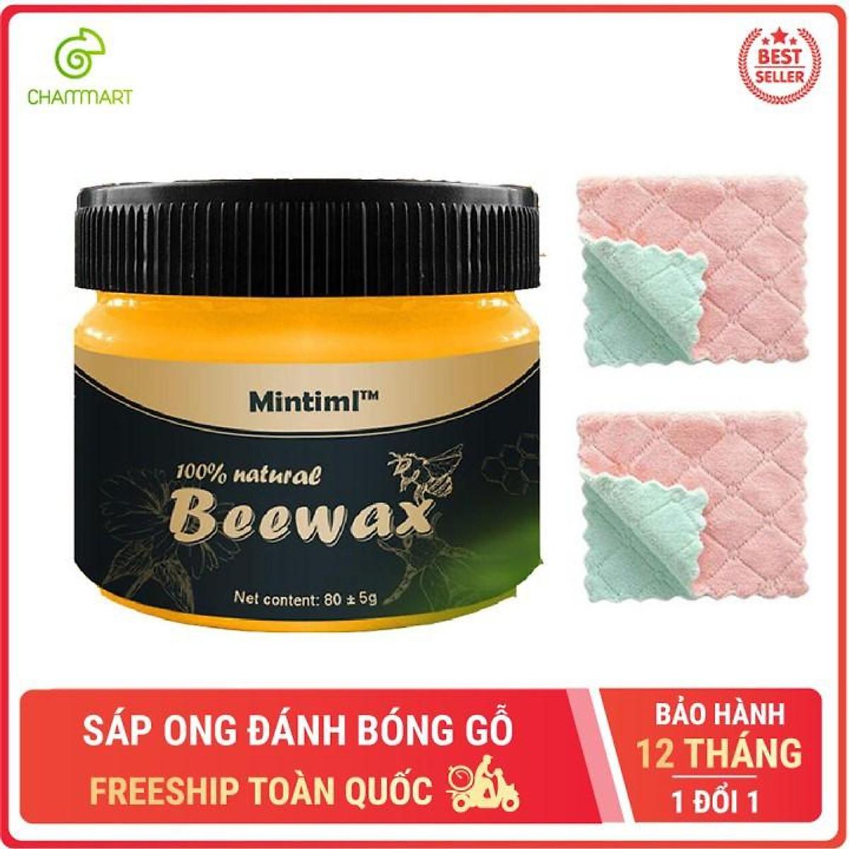 Sáp ong Beewax vệ sinh đánh bóng đồ gỗ nội thất chống thấm thành phần tự nhiên 80gr tặng kèm 2 khăn vải