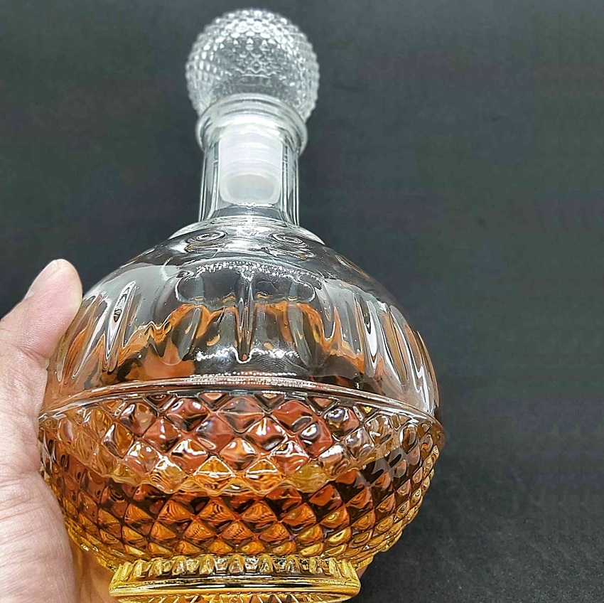 Bình Đựng Rượu Thủy Tinh 1 Lít mẫu tròn bầu hoa văn chấm bi – Chai Thủy Tinh Đựng Rượu 1000ML - Vỏ Chai Rượu Đẹp