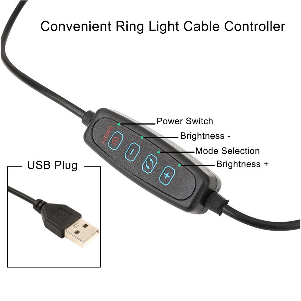 Đèn LED vòng 10 inch Ánh sáng làm đẹp điều chỉnh độ sáng 3 chế độ 3000K-6500K USB cung cấp năng lượng với Bộ điều hợp đầu bóng - Đèn vòng & Bộ chuyển đổi đầu bi & Giá đỡ & Chân máy