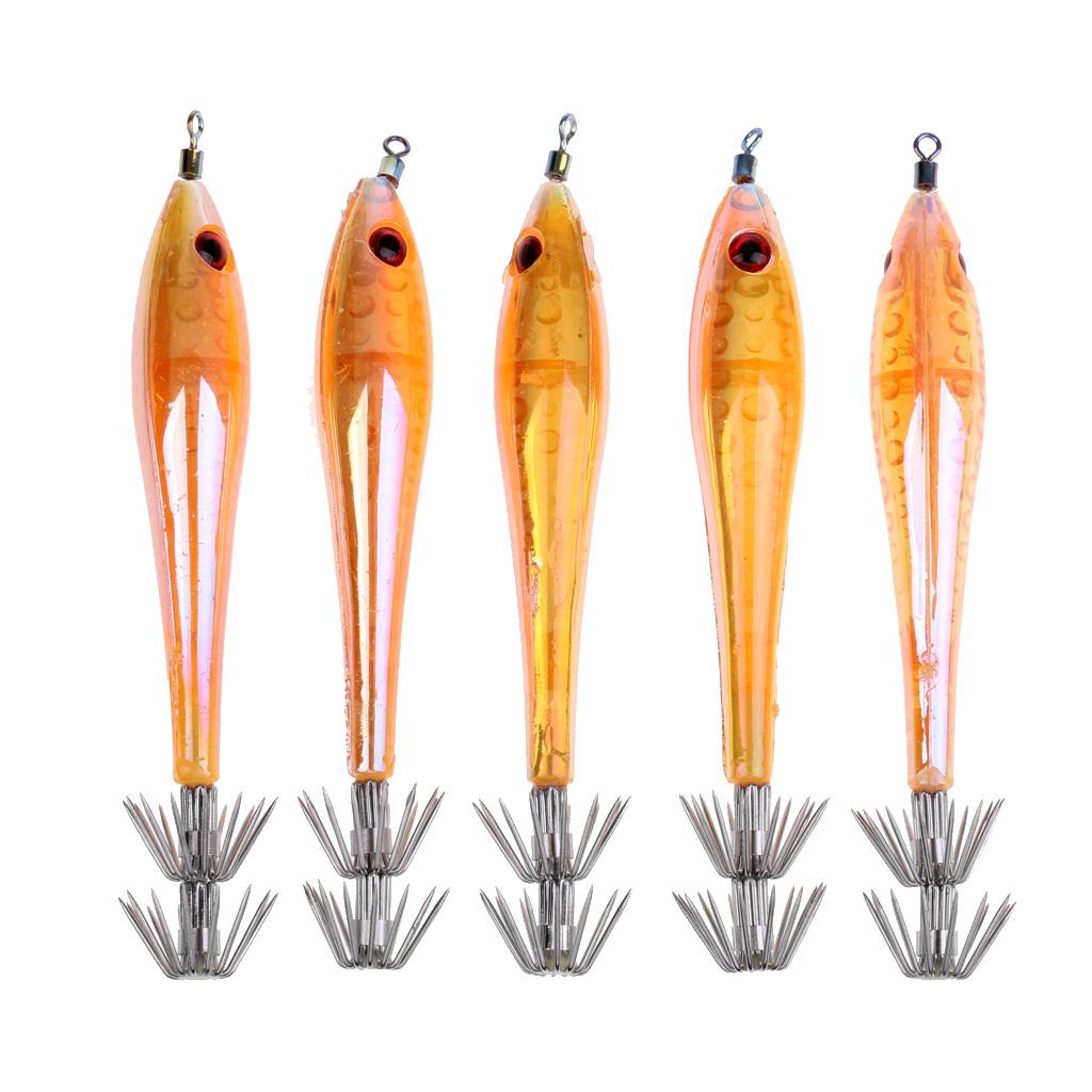 5pcs Glow in Dark Fishing Lures Squid Catch Bait Jigs Hook 9.5cm Light Blue