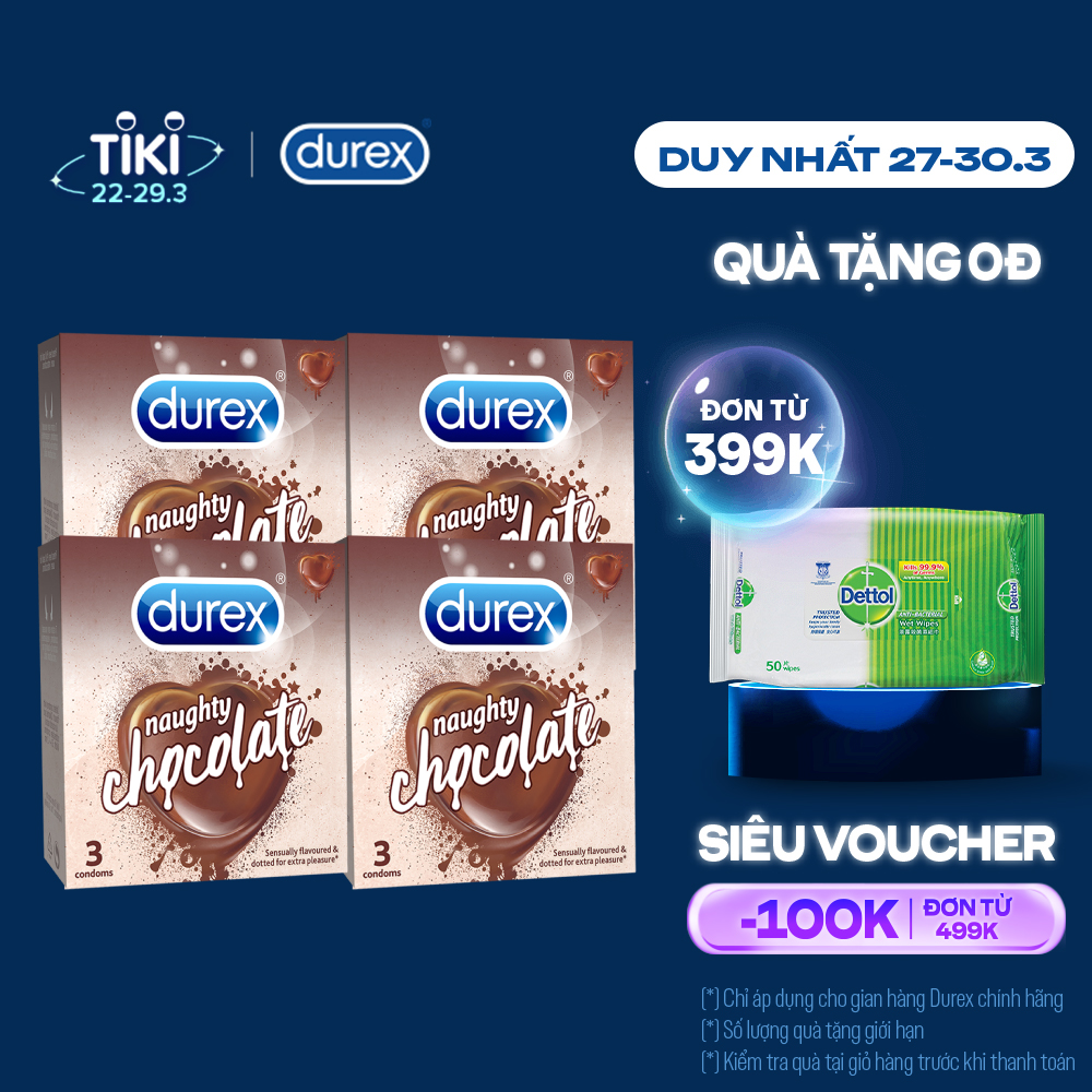 Bộ 4 Bao Cao Su Durex Naughty Chocolate - Hộp 3 bao