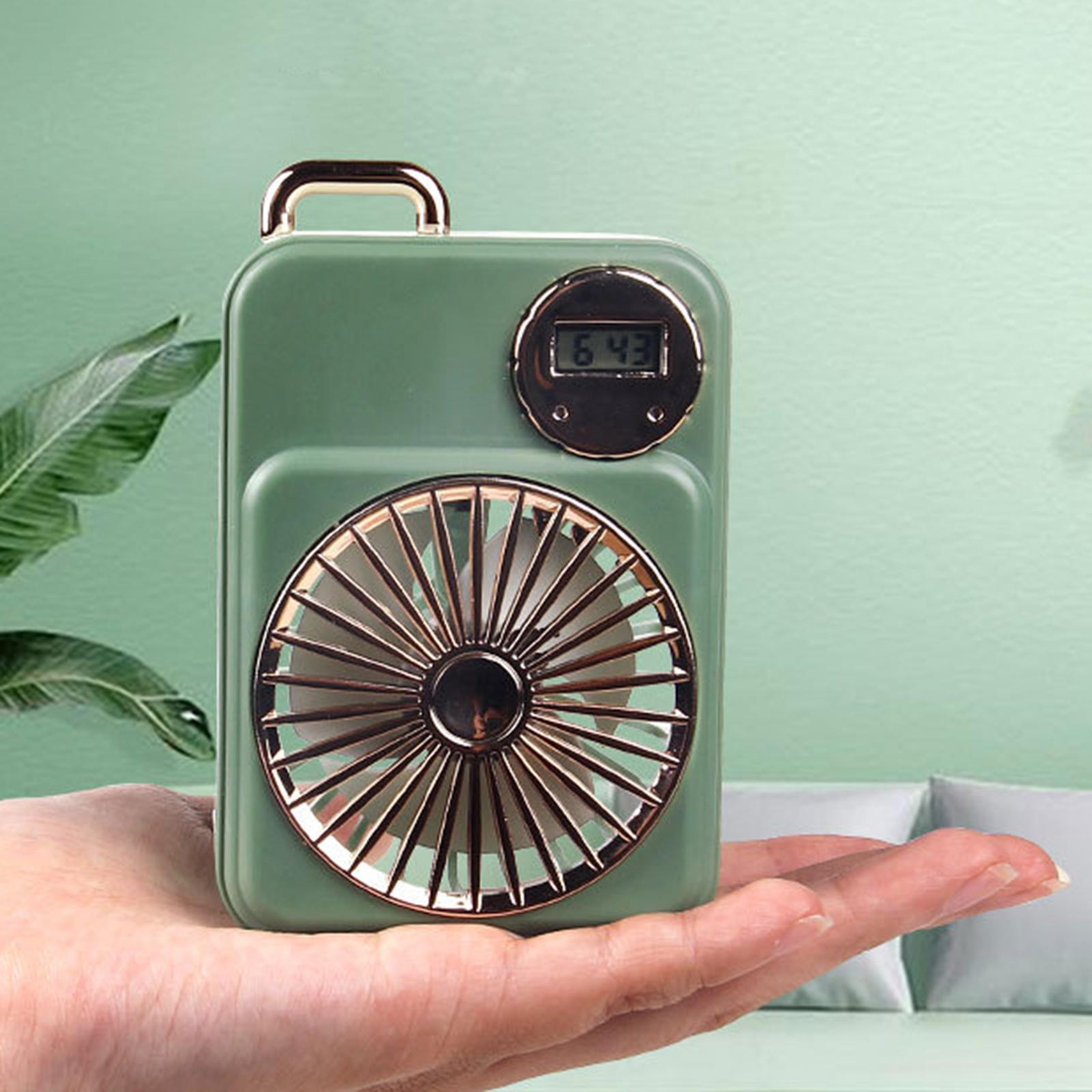 Mini USB  Desktop Fan with Clock  for Camping Golf Sports Green