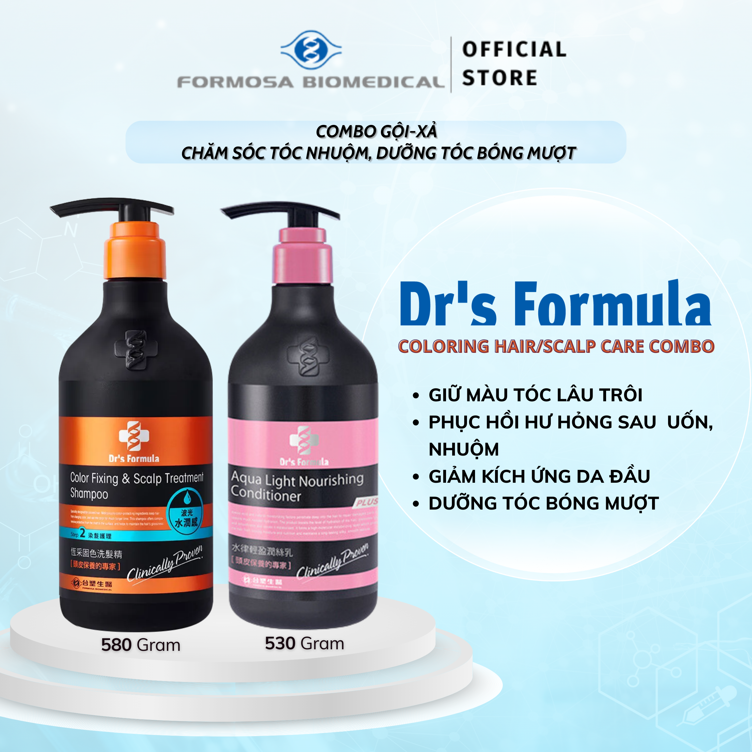 Combo Gội-Xả Chăm sóc tóc nhuộm dưỡng tóc bóng mượt Dr's Formula