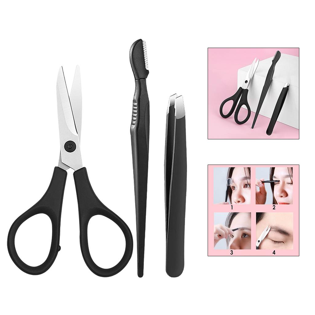 Portable 3pcs/set Eyebrow  Kit Slant Tip Tweezers for Women Trimming