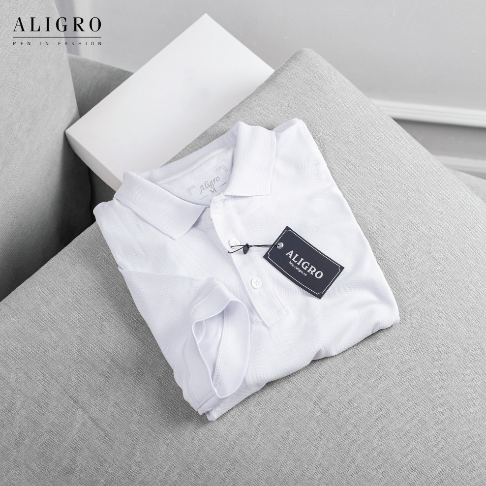 Hình ảnh Áo phông cộc tay coupro nam Aligro ALGPLO25 cổ bẻ màu trắng
