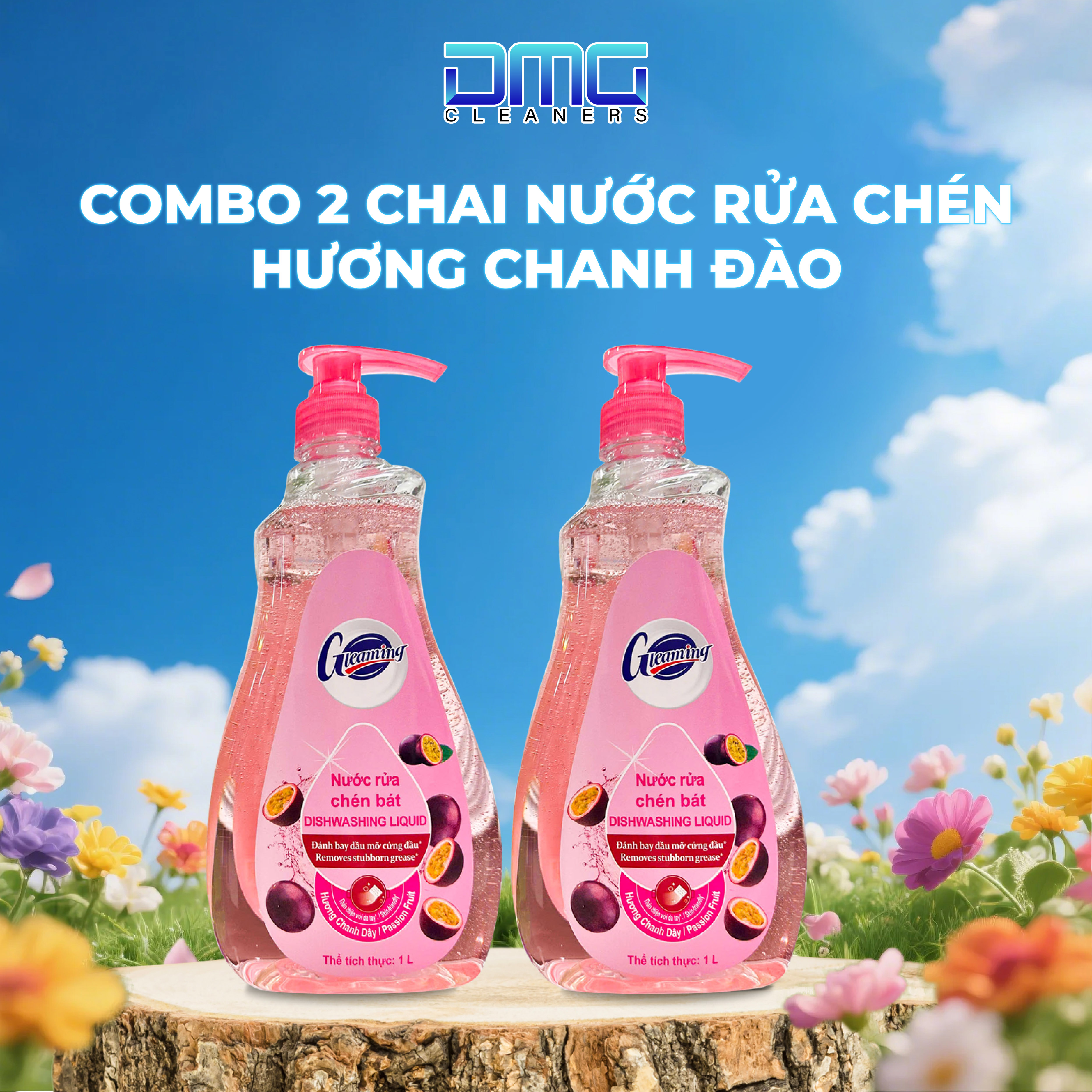 Combo 2 Chai Nước Rửa Chén Gleaming Hương Chanh Đào 1L/Chai