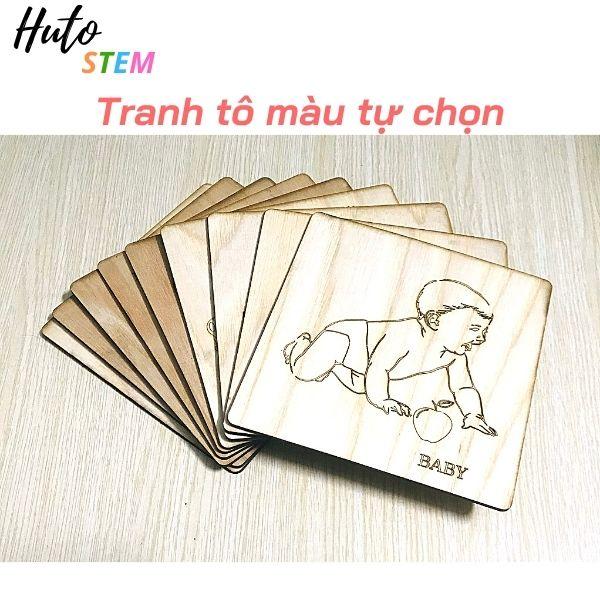 Tranh gỗ tô màu dành cho bé, tặng kèm màu cọ