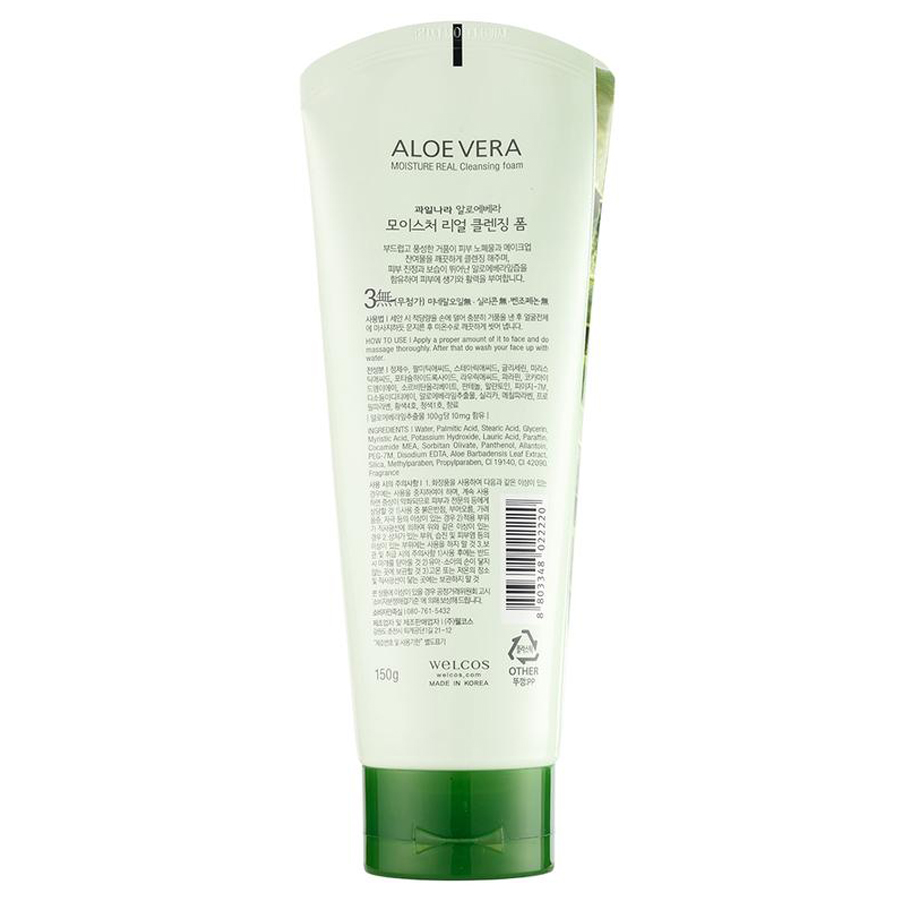 Sữa rửa mặt lô hội trắng da Aloevera Moisture Real Cleansing Foam 150g + Móc khóa