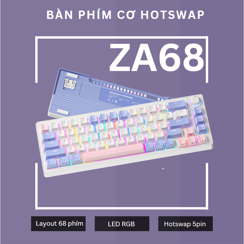 Bàn phím cơ Hotswap ZIFRIEND ZA68 không dây - LED RGB - Hotswap 5 pin - trục cơ tuyến tính - Hàng chính hãng