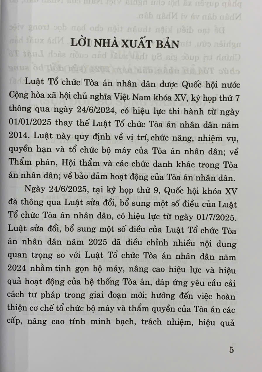 Luật tổ chức tòa án nhân dân năm 2024 (sửa đổi, bổ sung năm 2025)