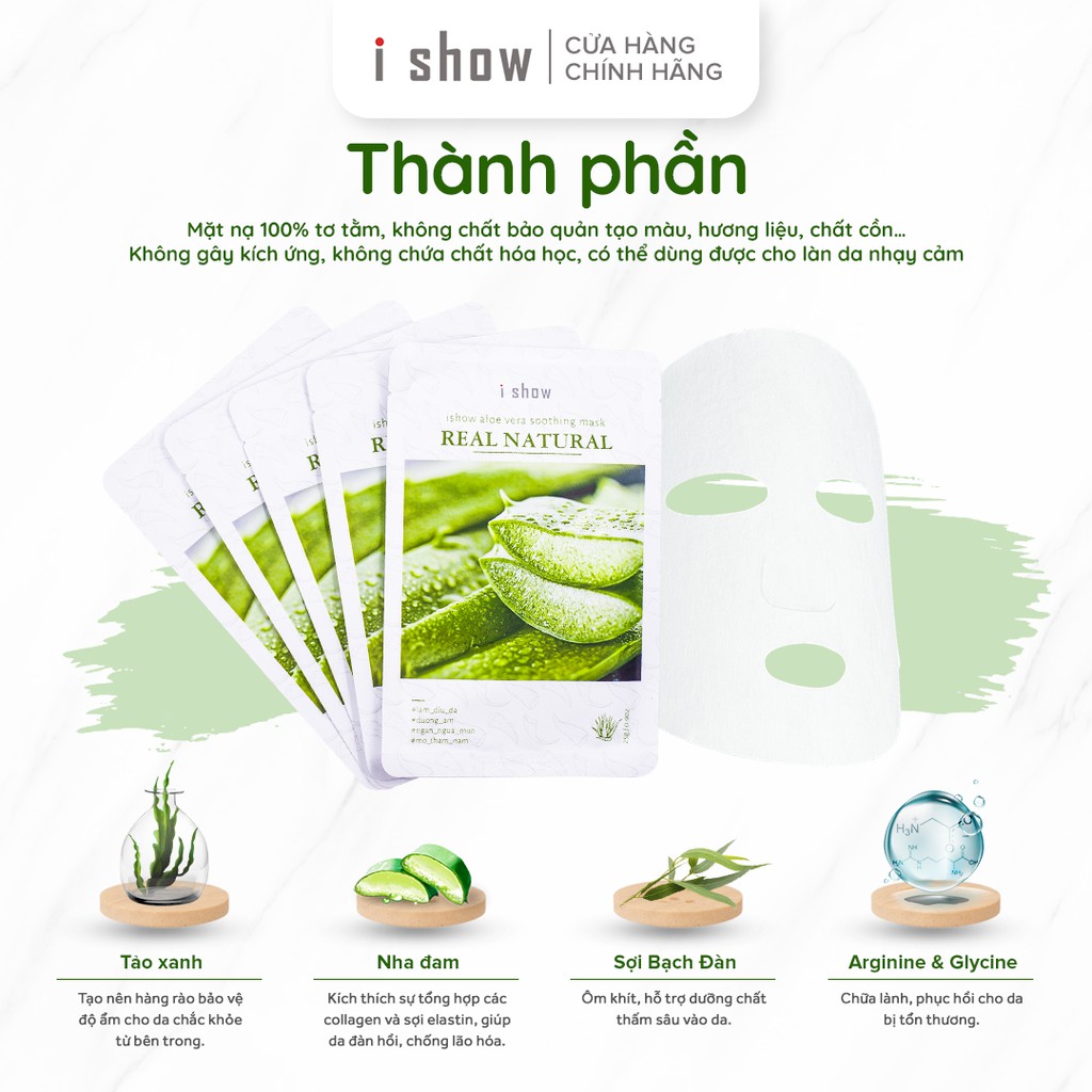 Ishow 1 miếng Mặt Nạ Dưỡng Ẩm, Ngừa Mụn Da Chiết Xuất Nha Đam ishow Aloe Vera Soothing Mask