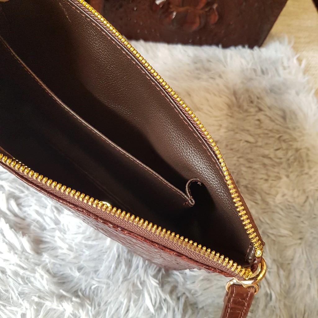 Ví Cầm Tay Cá Sấu | Ví Clutch Da Cá Sấu Da Bụng | Màu Nâu Cafe | Bảo Hành 24 Tháng.