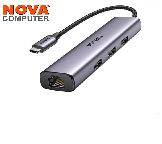 Hub chia USB Type-C ra 3 cổng USB 3.0 Type-A kèm Lan Gigabit vỏ nhôm Ugreen 60600 - Hàng chính hãng