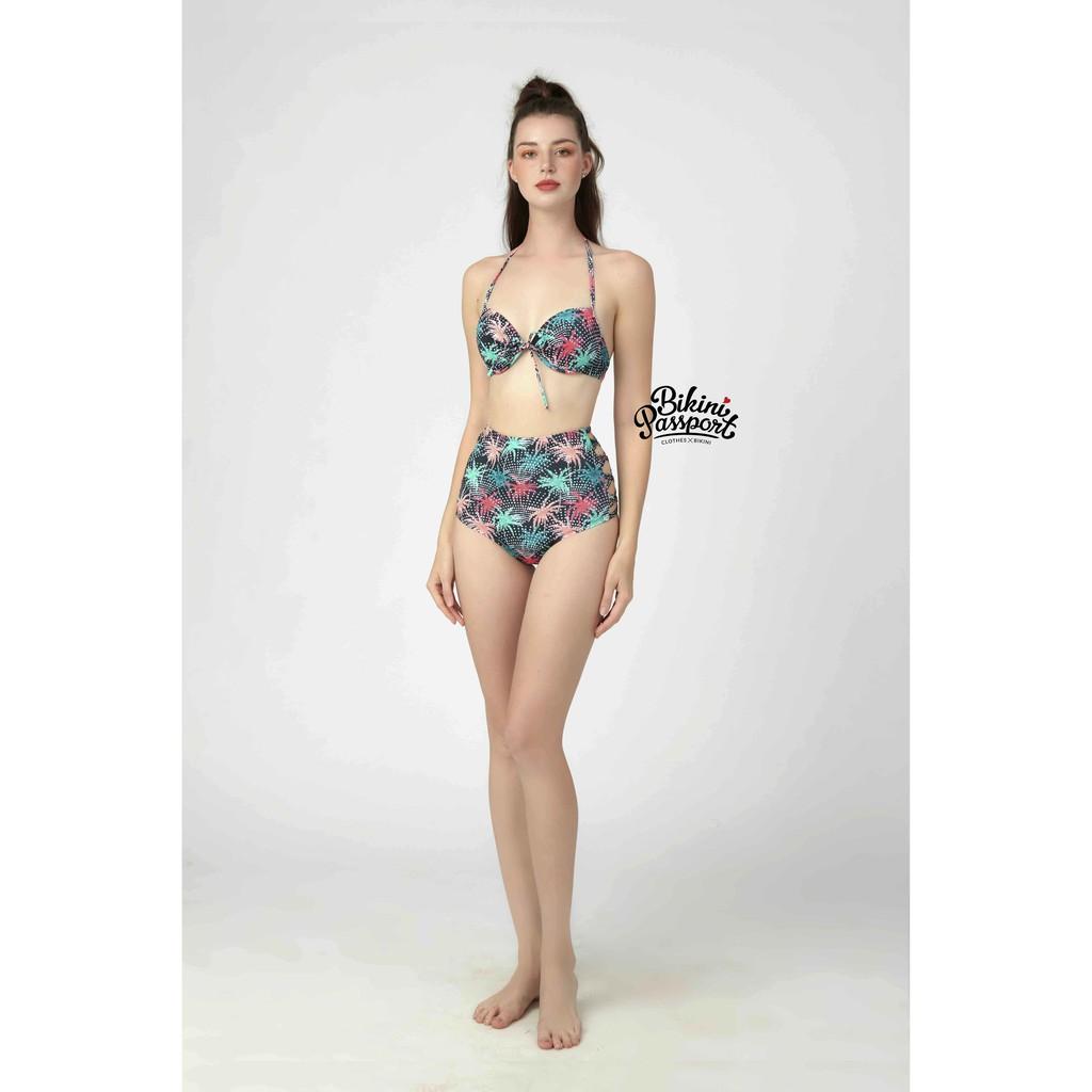 Đồ bơi Nữ BIKINI PASSPORT kiểu Lưng cao quần đan dây- màu Họa tiết - BS094_HOT