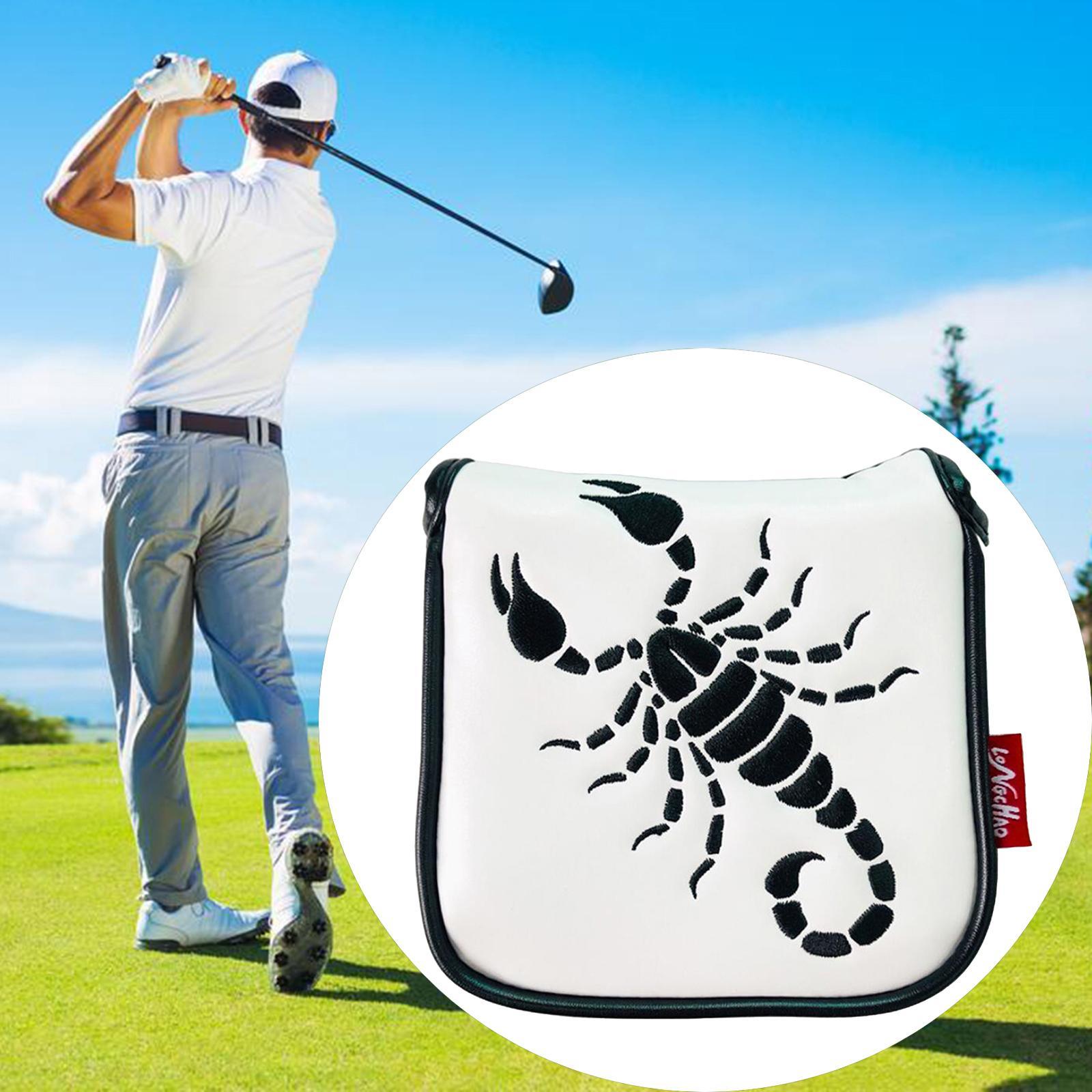 2xUniversal Golf Mallet Putter Cover Square Headcover Magnetic Closure Guard Scorpion White