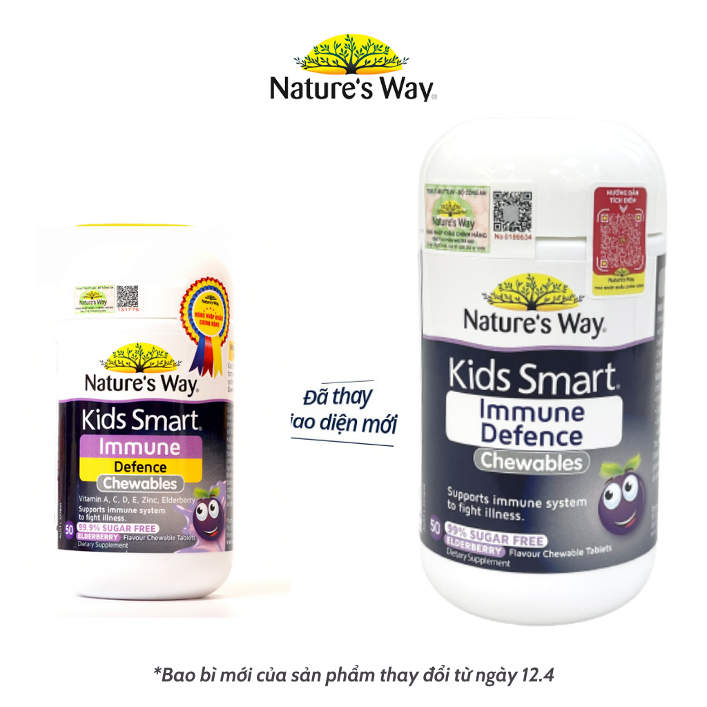 Combo 2 Viên Nhai Cho Bé Nature’s Way Kids Smart Immune Defence Chewables Tăng Cường Miễn Dịch Và Sức Đề Kháng 50 Viên