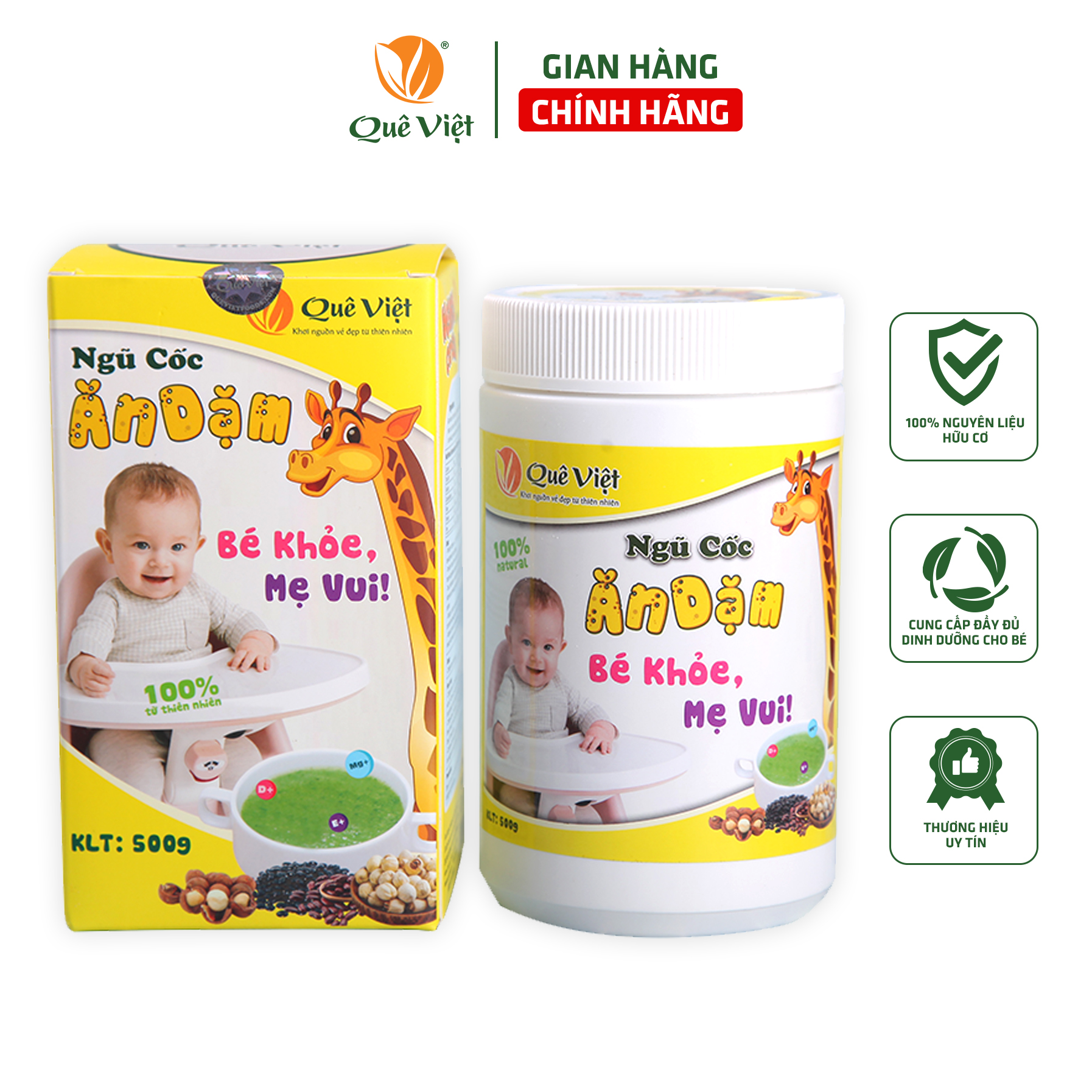 Ngũ cốc ăn dặm Quê Việt - 100% Nguyên liệu hữu cơ, cung cấp đầy đủ dinh dưỡng cho bé