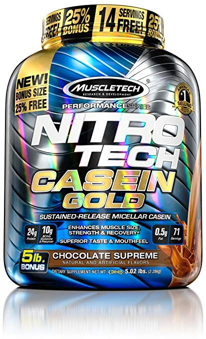 MuscleTech Nitro Tech Casein Gold 100% Protein Powder Chocolate Supreme, 5 Pound