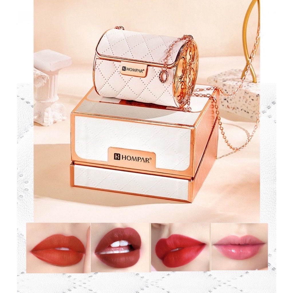 Sản phẩm dụng cụ trang điểm  làm đẹp cho môi , set 4 cây (  3 màu 1 dưỡng ) ,kèm túi xách đựng sang trọng , có thể làm quà tặng ý nghĩa