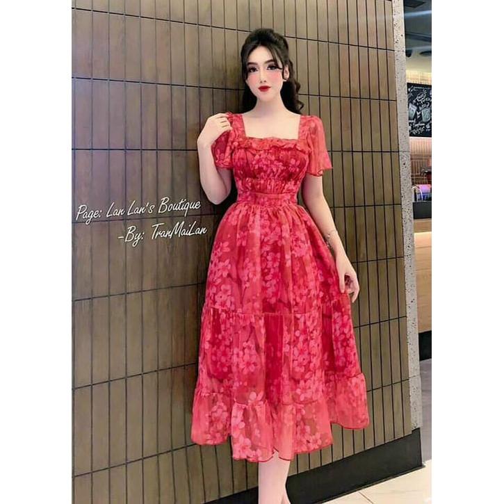 Đầm Xòe Hoa Xếp Bèo  - Hậu Nguyễn Store