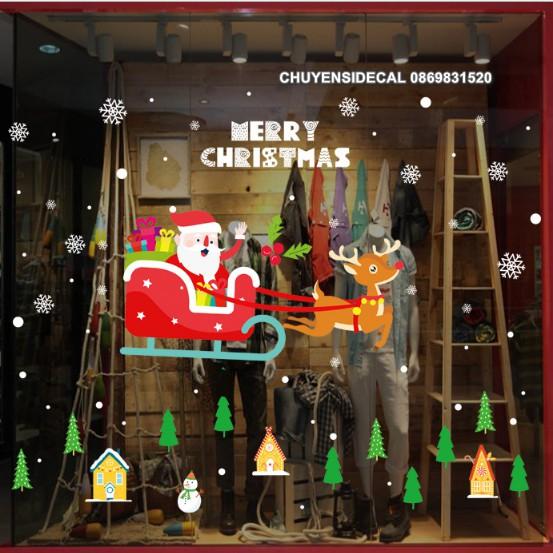 Decal Trang Trí Noel Hai Mặt Hít Tĩnh Điện Không Dơ Kính- Xe Tuần Lộc Đỏ