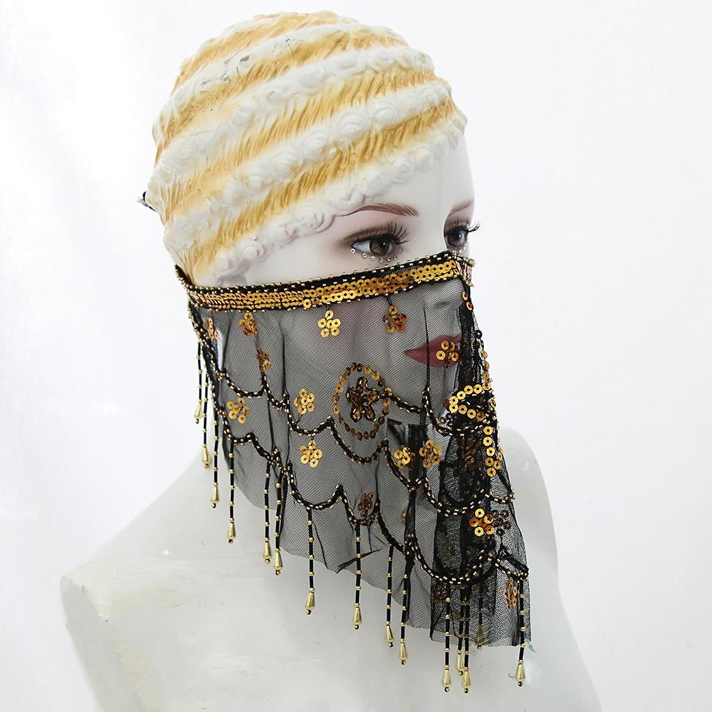 2 Lady Belly Dance Beaded Sequins Face Halloween Costume Accessory